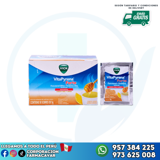 VITAPYRENA FORTE (PARACETAMOL- FENILEFRINA) MIEL Y LIMON X 50 SOBRES DE 5G