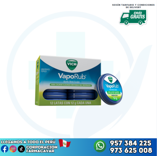 VICK VAPORUB ( ALCANFOR,MENTOL, EUCALIPTO) UNGÜENTO TÓPICO 12G X 12 LATAS